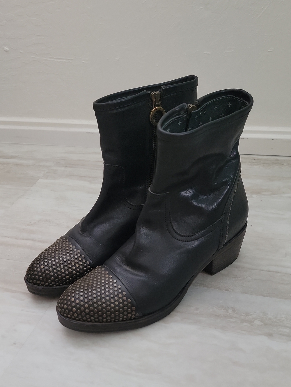 Florentini Baker Leather Stud Grunge Black Boots 39 9